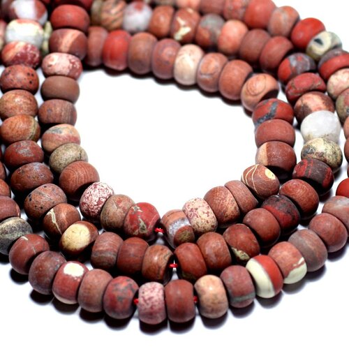 10pc - perles de pierre - jaspe rouge mat givré rondelles 8x5mm - 8741140007819