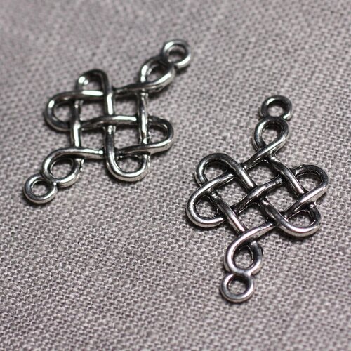 10pc - connecteurs pendentifs boucles d'oreilles métal argenté croix noeud celtique 31mm - 4558550095343