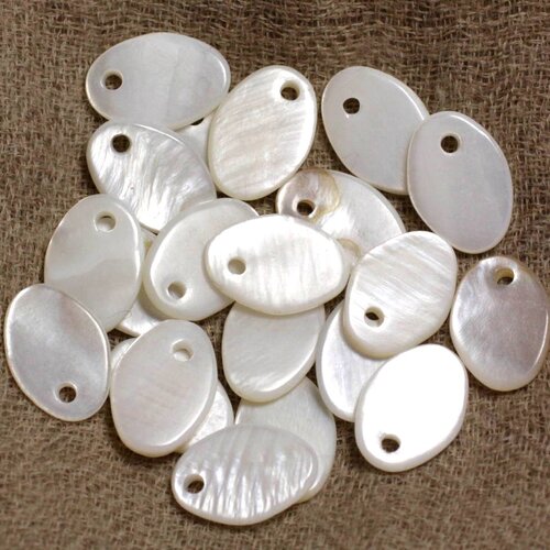 10pc - perles breloques pendentifs nacre blanche ovales 14x10mm   4558550021090