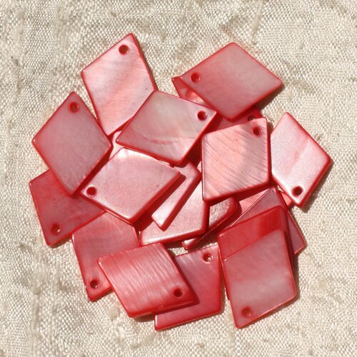10pc - breloques pendentifs nacre losanges 21mm rouge rose - 4558550005243