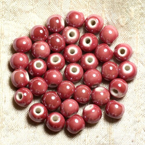 10pc - perles porcelaine céramique boules 8mm rose corail framboise - 4558550009456