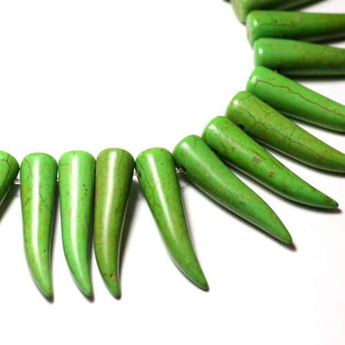 4pc - perles turquoise synthèse reconstituée piment corne dent 40mm vert - 8741140010017