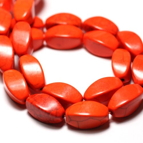 10pc - perles turquoise synthèse reconstituée olives torsadées twist 18mm orange - 8741140009783