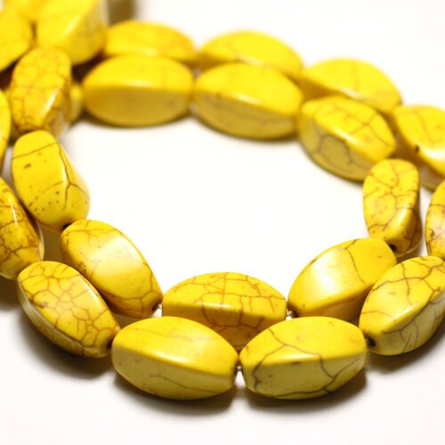 10pc - perles turquoise synthèse reconstituée olives torsadées twist 18mm jaune - 8741140009776