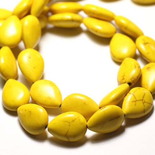 10pc - perles turquoise synthèse reconstituée gouttes 18x14mm jaune - 8741140009578