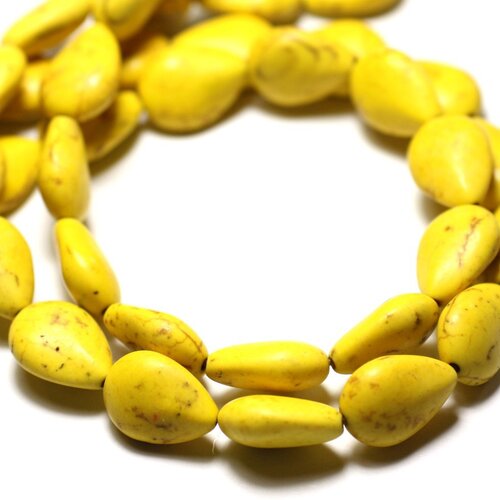 10pc - perles turquoise synthèse reconstituée gouttes 14x10mm jaune - 8741140009516