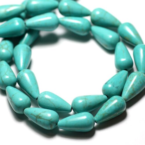 10pc - perles turquoise synthèse reconstituée gouttes 14mm bleu turquoise - 8741140009387