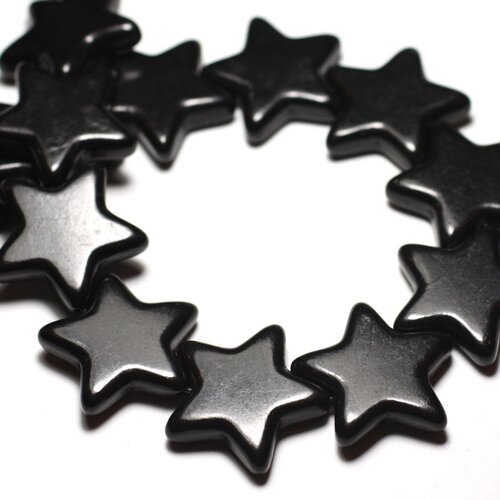 6pc - perles turquoise synthèse reconstituée grandes étoiles 25mm noir - 8741140010239