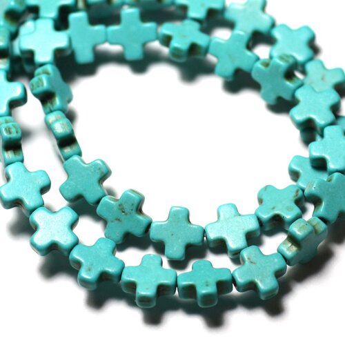 20pc - perles turquoise synthèse reconstituée croix 8mm bleu turquoise - 8741140008991