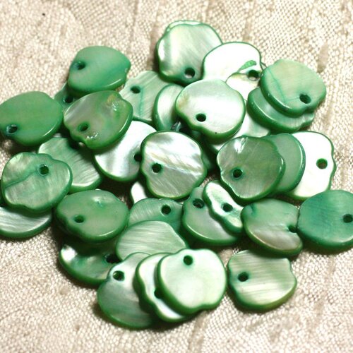 10pc - perles breloques pendentifs nacre pommes 12mm vert   4558550005434