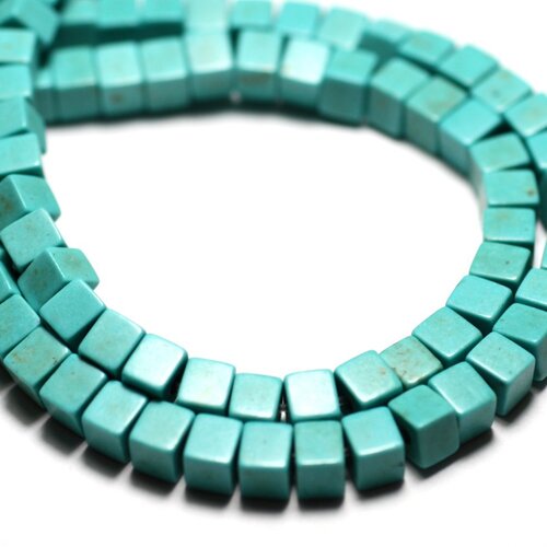 40pc - perles turquoise synthèse reconstituée cubes 4mm bleu turquoise - 8741140009080
