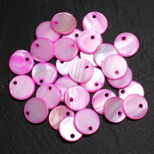 10pc - perles breloques pendentifs nacre ronds palets 11mm rose   4558550005182