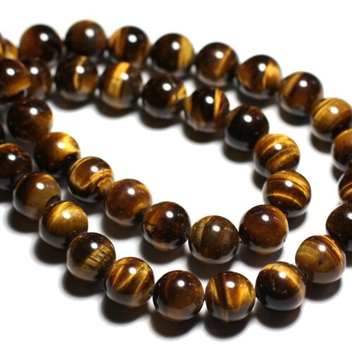 10pc - perles pierre oeil de tigre boules 8mm marron bronze doré noir - 7427039741705