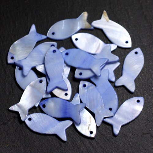 5pc - perles breloques pendentifs nacre - poissons 23mm bleu pastel lavande -  4558550039873