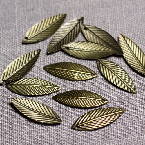 30pc - pendentifs breloques métal bronze feuilles 21mm - 4558550095107