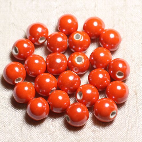 10pc - perles céramique porcelaine boules 10mm orange irisé -  4558550088734