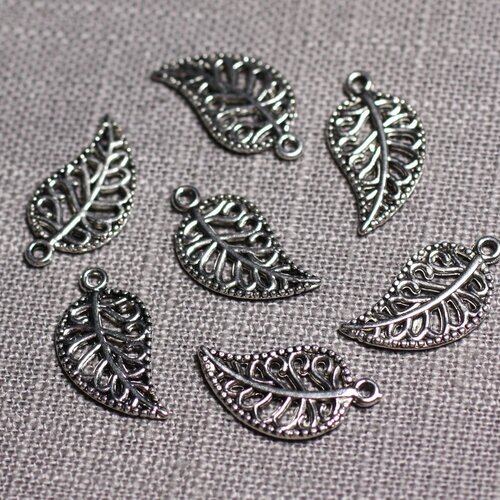 20pc - pendentifs breloques métal argenté feuilles arabesques 18mm - 4558550095077