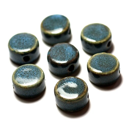 4pc - perles céramique porcelaine palets 15mm bleu turquoise - 8741140010338