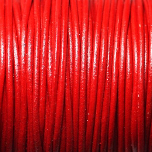 5 metres - fil cordon cuir véritable italien qualité rond 1.5mm rouge vif cerise - 8741140010406