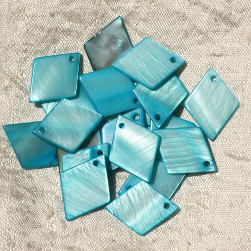 10pc - perles breloques pendentifs nacre losanges 21mm bleu turquoise - 4558550004475