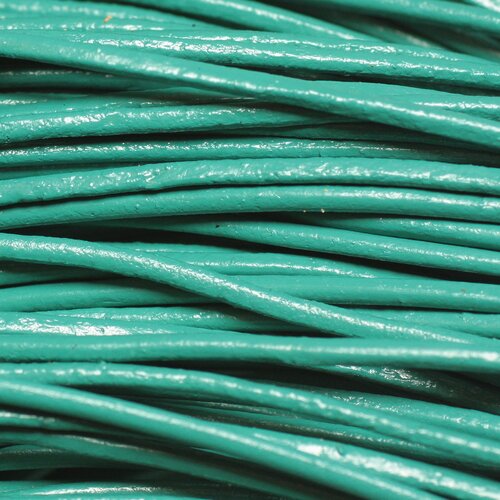 Echeveau 90 mètres - fil cordon cuir véritable 2mm vert paon turquoise - 8741140011281