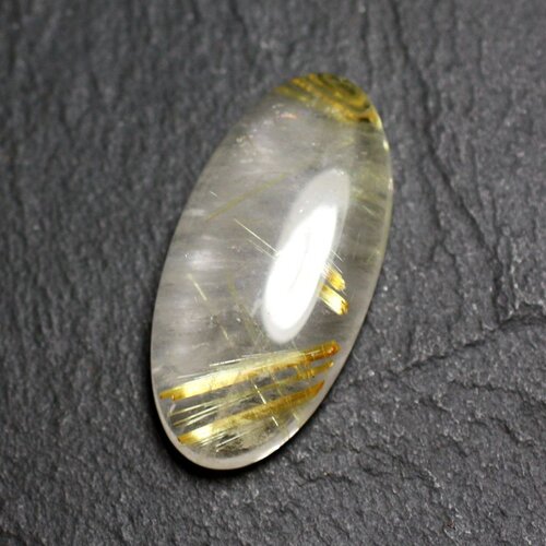 N83 - cabochon pierre - quartz rutile doré ovale 31x15mm - 8741140002937