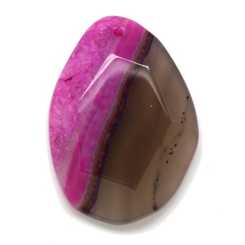 N2 - pendentif en pierre - agate rose et quartz goutte facettée 55mm - 8741140001572