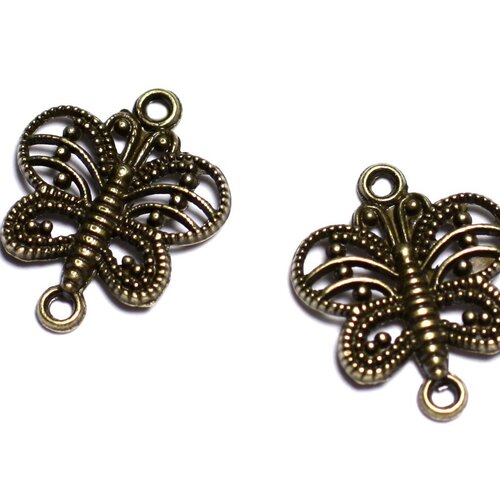10pc - apprêts connecteurs métal bronze qualité papillons filigranes 17mm - 8741140003651