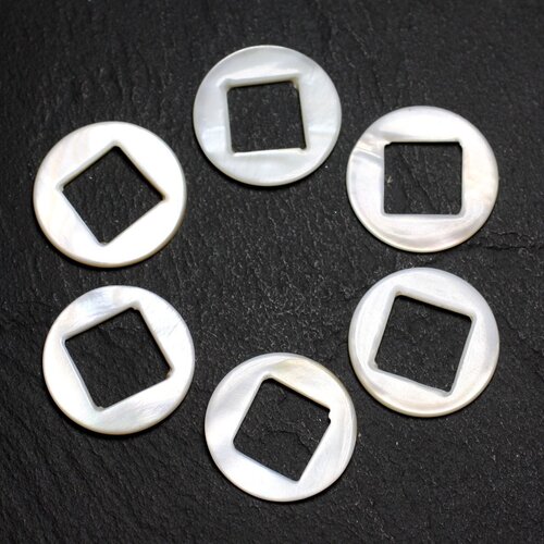 2pc - perles composants connecteurs nacre blanche cercles et losanges 19mm - 4558550005304
