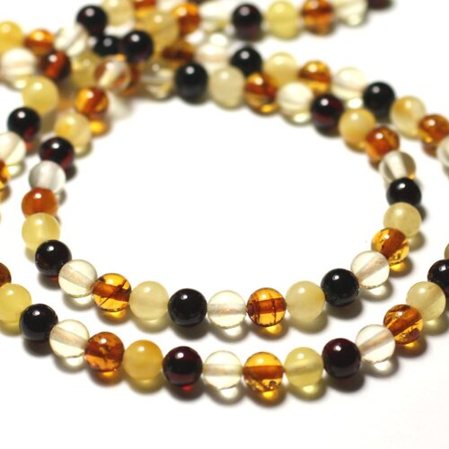 4pc - perles pierre ambre naturelle baltique boules 5mm multicolore jaune orange rouge - 8741140014114
