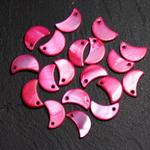 10pc - perles breloques pendentifs nacre lune 13mm rouge rose - 4558550012692