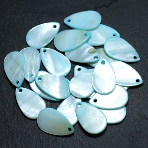 10pc - perles breloques pendentifs nacre - gouttes 19mm bleu turquoise clair pastel - 4558550004901