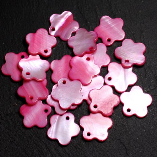 10pc - perles breloques pendentifs nacre fleurs 15mm rose fuchsia -  4558550039972