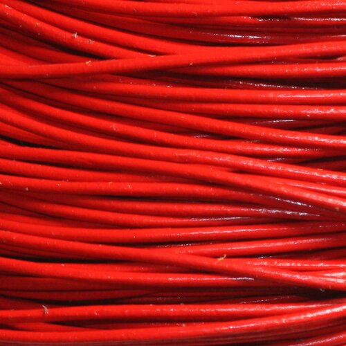 Echeveau 90 mètres - fil cordon cuir véritable 2mm rouge vif - 8741140014404