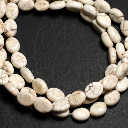 10pc - perles de pierre - turquoise synthèse reconstituée ovales 9x7mm blanc crème - 8741140005334