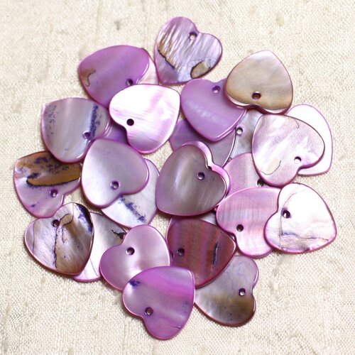 10pc - perles breloques pendentifs nacre coeurs 18mm violet rose -  4558550039958