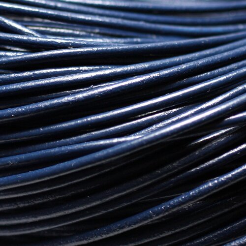 Echeveau 90 mètres - fil cordon cuir véritable rond 2mm bleu marine - 8741140014701