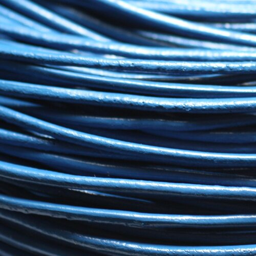 Echeveau 90 mètres - fil cordon cuir véritable rond 2mm bleu vert pétrole canard - 8741140014695