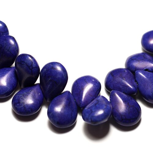20pc - perles turquoise synthèse gouttes plates 16x12mm bleu roi nuit - 8741140014602