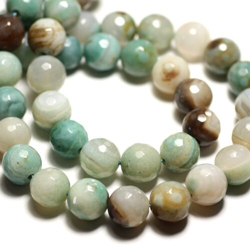 4pc - perles de pierre - agate blanc vert turquoise beige boules facettées 10mm - 8741140014428
