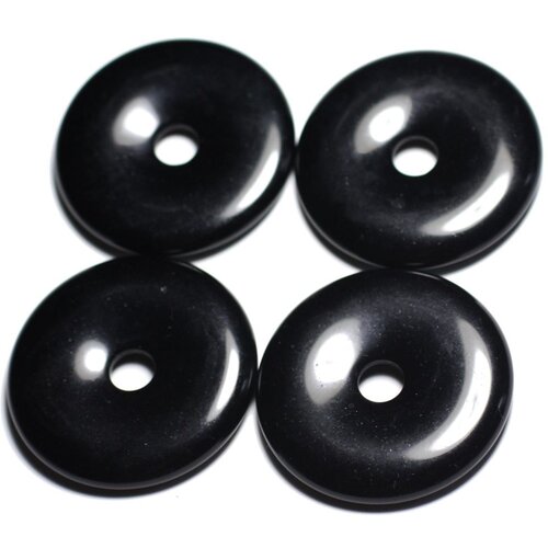 1pc - pendentif pierre - obsidienne noire rond cercle donut pi 40mm - 4558550091437