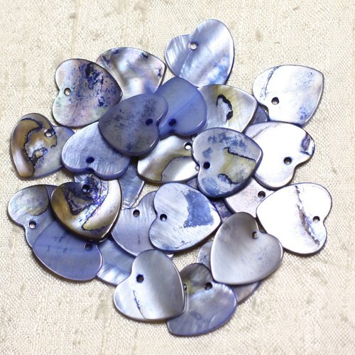 10pc - perles breloques pendentifs nacre coeurs 18mm bleu pastel lavande -  4558550039934