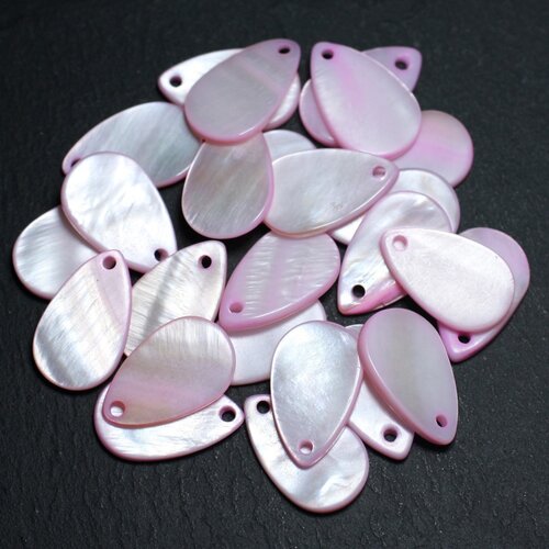 10pc - perles breloques pendentifs nacre - gouttes 19mm rose clair pastel - 4558550004925