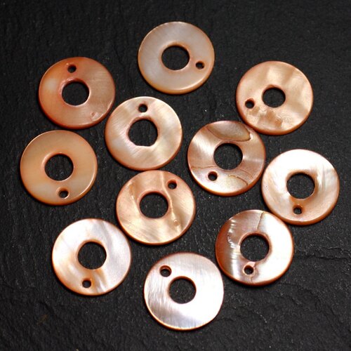 10pc - perles breloques pendentifs nacre donuts cercles 15mm orange pastel mandarine - 4558550014788