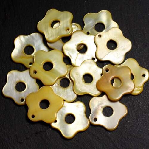 10pc - perles breloques pendentifs nacre fleurs 19mm jaune - 4558550012425