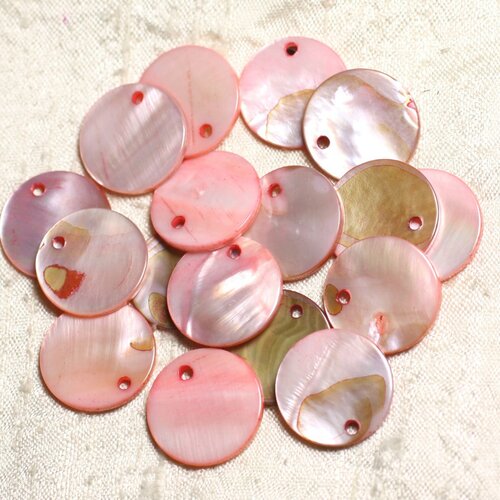 10pc - perles breloques pendentifs nacre ronds 20mm rose corail pêche saumon -  4558550039903