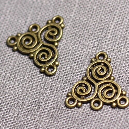 10pc - connecteurs pendentifs boucles d'oreilles métal bronze triangles spirales 19mm - 4558550095244