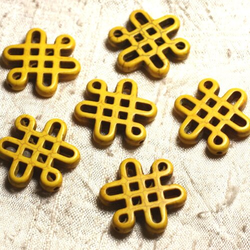 4pc - perles turquoise synthèse noeuds chinois 28x24mm jaune - 4558550007940