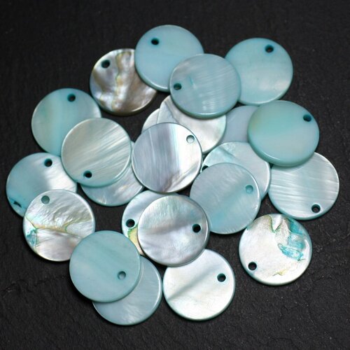 10pc - perles breloques pendentifs nacre - ronds 15mm bleu turquoise   4558550004871