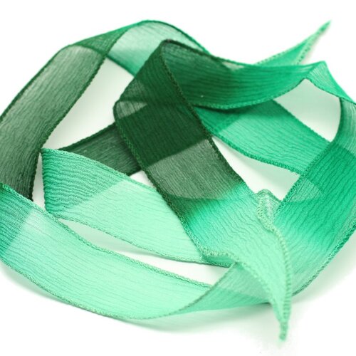 1pc - collier ruban soie teint à la main 85 x 2.5cm vert menthe sapin (ref soie164)   4558550001740